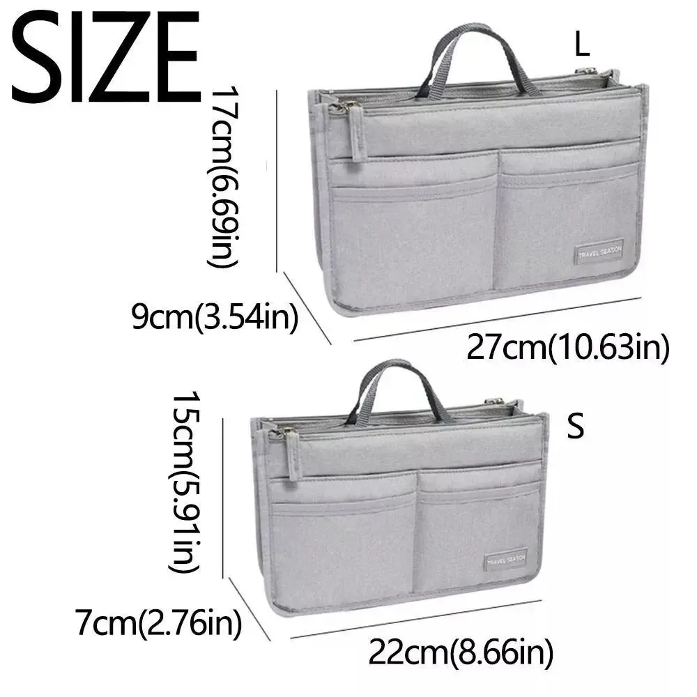 trousse de toilette de voyage portable en polyester, sac à cosmétiques étanche à double fermeture éclair, organisateur de sac d'insertion de grande capacité