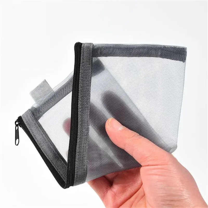 trousse de toilette décontractée avec fermeture éclair pour femme, trousse de maquillage en maille transparente, trousse à cosmétiques de voyage, trousse de maquillage noire, poudres de stockage d'évaluation
