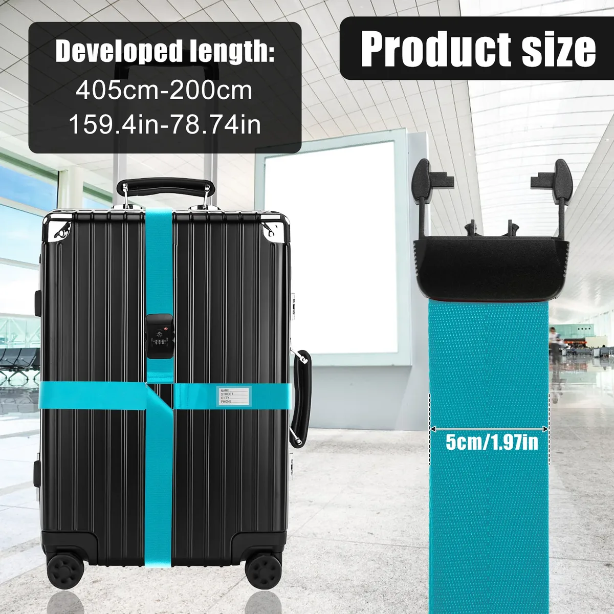 sangle de bagage antivol réglable, sangle croisée de valise, peintures tsa, serrure, faisceau de bagages, ceinture, 20-32 po, 2 pièces, 1 pièce