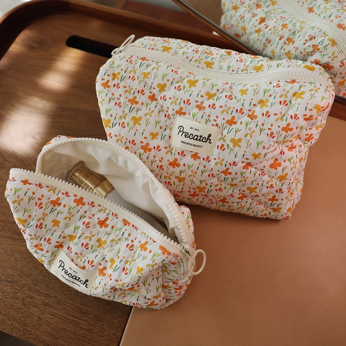 trousse à cosmétiques à coutures fraîches, style français, art floral, maquillage, soins de la peau, voyage, 03/stockage, été, fleurs polyvalentes
