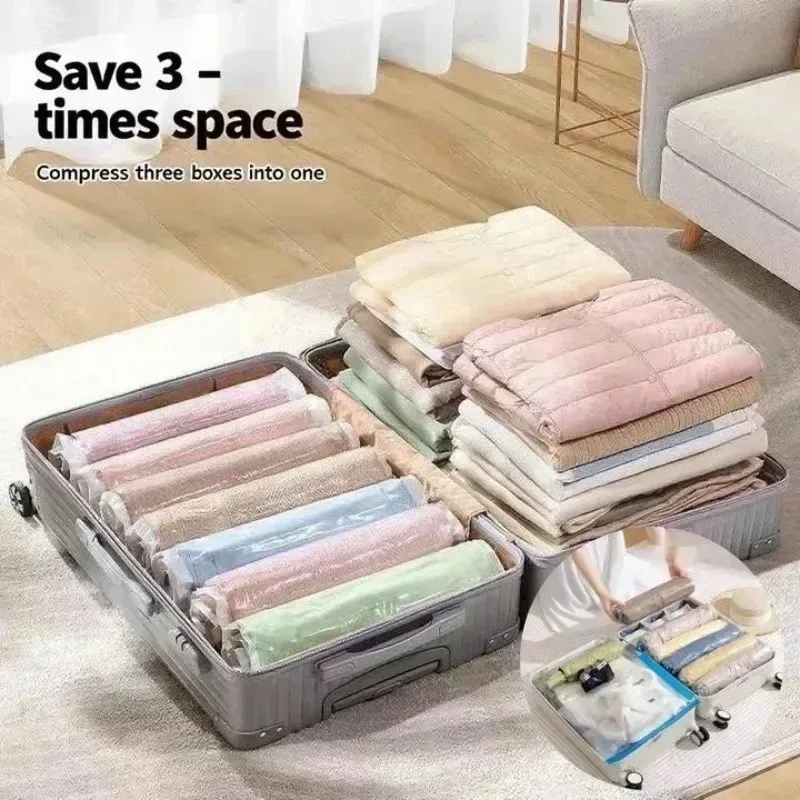 sacs de rangement de voyage compressibles pour économiser de l'espace, accessoires de voyage, sac de compression pour l'emballage et les vêtements, pas besoin de pompe ni de vide.