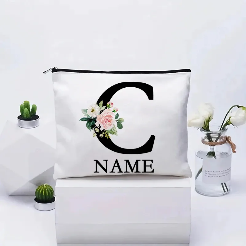 trousse de maquillage personnalisée avec nom, trousse de maquillage de voyage, trousse de maquillage de mariage, pochette cosmétique en toile pour fête, organisateur, cadeaux pour femme