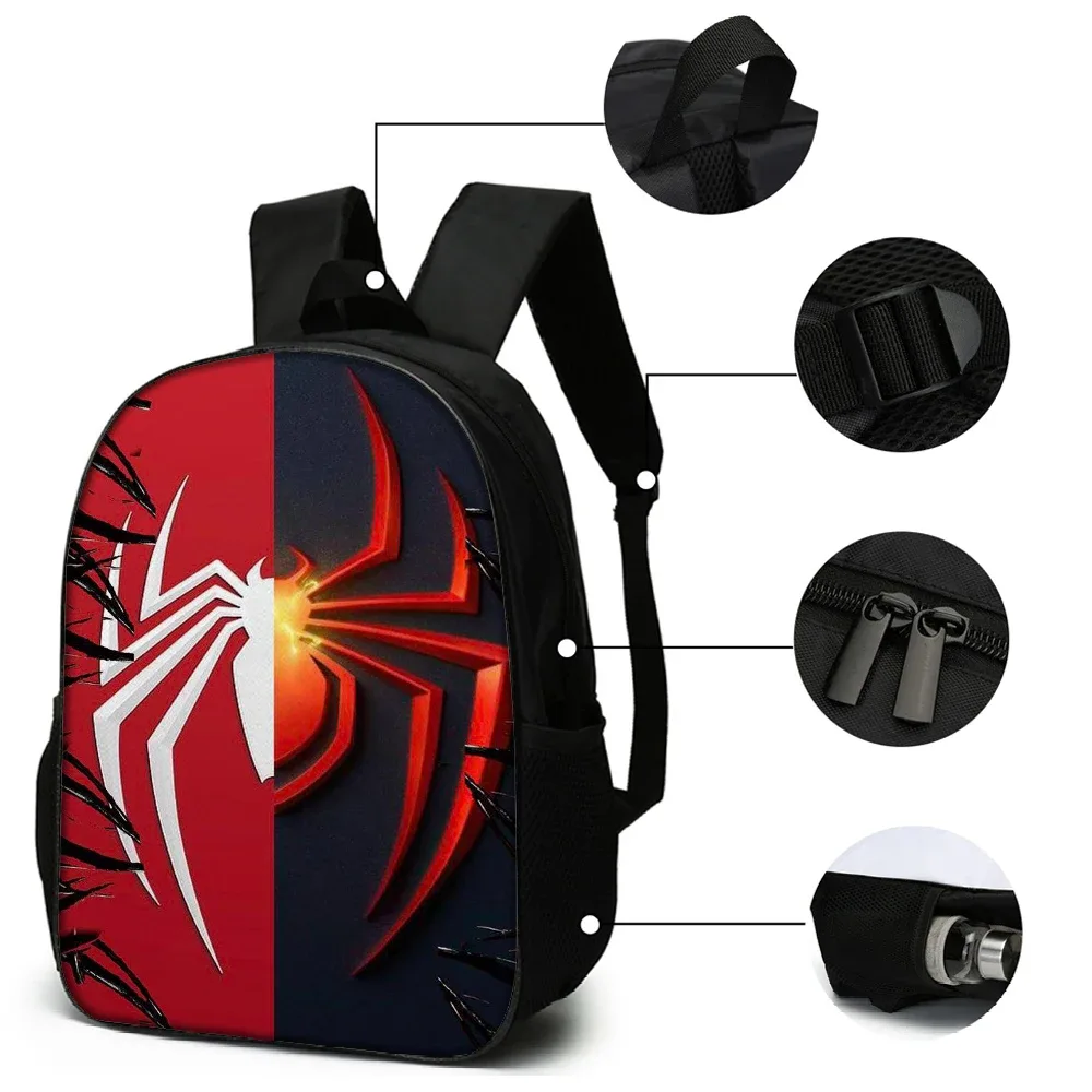 sac dos polyester arachnide noir rouge blanc forme rectangulaire usage voyage capacité inférieure vingt litres poignée souple