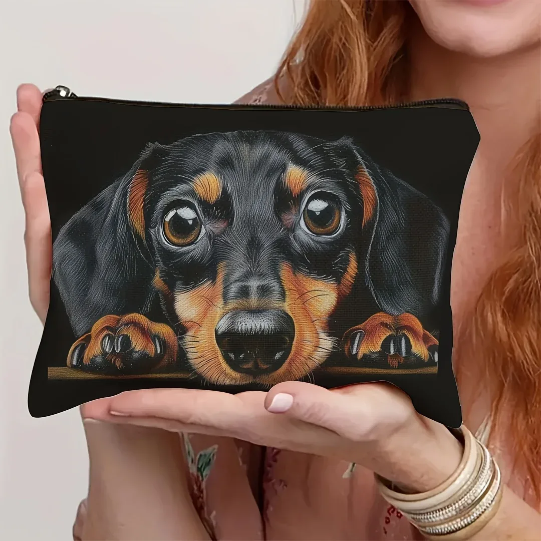 trousse de maquillage teckel, design de chien réaliste et vibrant, organisateur de toilette, sac de rangement portable durable et adapté aux voyages, sac à cosmétiques
