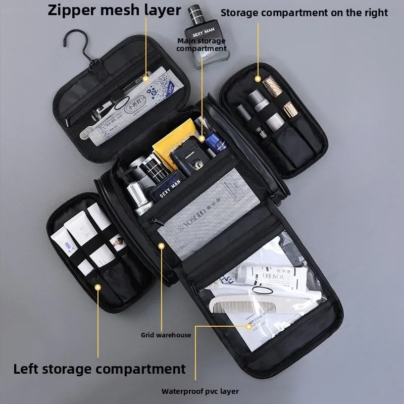 trousse de maquillage en cuir pu de grande capacité, organisateur de cosmétiques de voyage, pochette de toilette multifonctionnelle, mallette de rangement étanche pour unisexe
