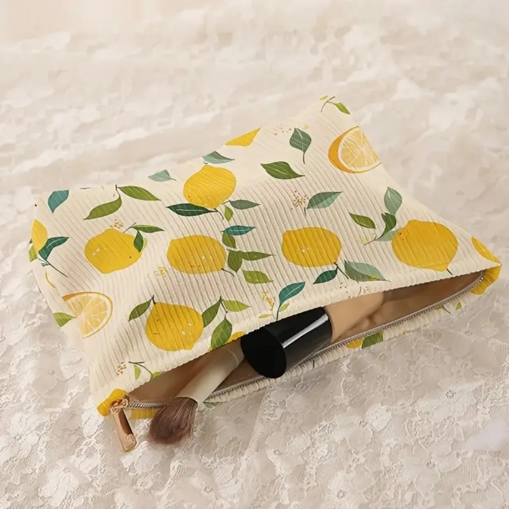 nouvelle trousse de toilette jaune citron en polyester avec fermeture éclair, pochette cosmétique de style coréen, étui à maquillage pour les voyages en plein air