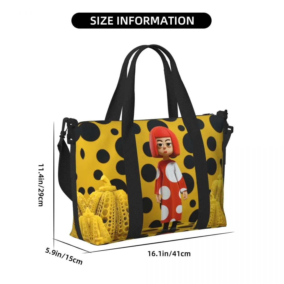 sac fourre-tout personnalisé yayoi kusama à pois pour femmes, sac de voyage à bandoulière de plage de gymnastique citrouille de grande capacité
