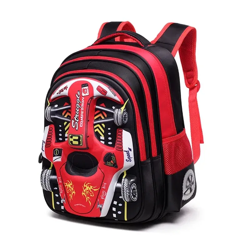 Sac à dos de voiture 3D léger et étanche, sac à dos préscolaire pour enfants de la maternelle, pour jeunes garçons et filles, cartable primaire rouge bleu