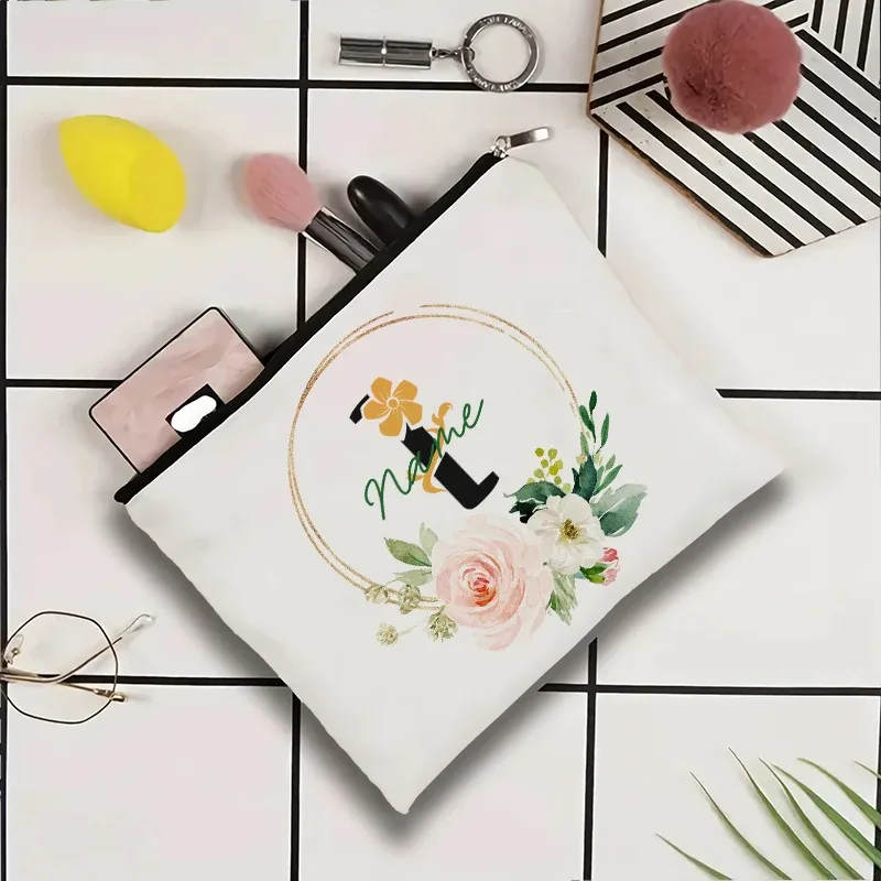 pochette à cosmétiques personnalisable avec nom, pochette à cosmétiques pour fête, pochette à cosmétiques de voyage, sac de maquillage pour mariage, organisateur avec doublure intérieure en toile pour femme