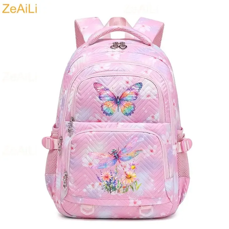 sac à dos imperméable pour femmes, motif libellule et floral, sac de voyage pour adolescentes, cartable pour adolescentes, mochila