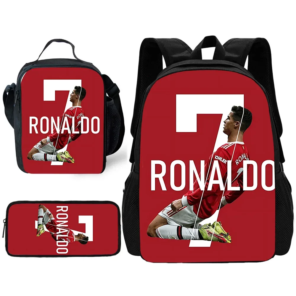 sac à dos de football r-ronaldos cr7 pour enfants, avec sacs à déjeuner, sacs à crayons, sacs d'école pour garçons et filles, meilleur cadeau