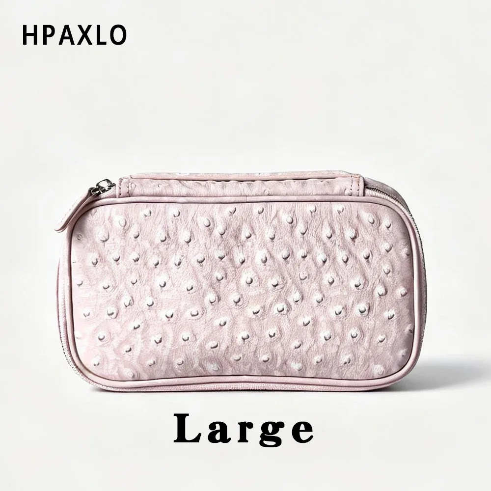 nouvelle trousse de maquillage en cuir d'autruche, organisateur de cosmétiques portable de voyage, rose neige, pour femmes, sac à main, trousse de toilette, pochette à cosmétiques