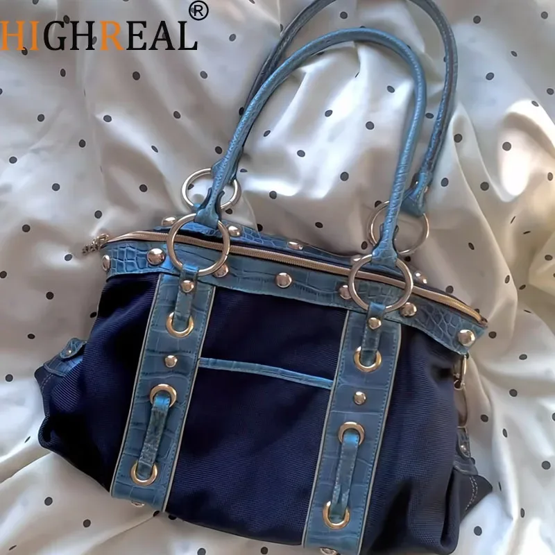 sac à main vintage haut de gamme grande capacité, sac à bandoulière décontracté pour jeunes femmes, style chic et cool, sac sous le bras contrastant