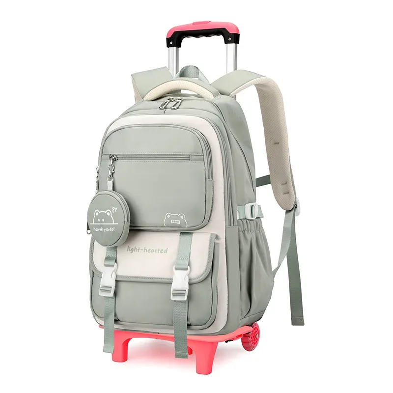 sacs à dos roulants coréens pour filles, sac à dos d'école à roulettes pour filles, sac à dos de bagages sur roulettes pour enfants, sacs d'école à roulettes