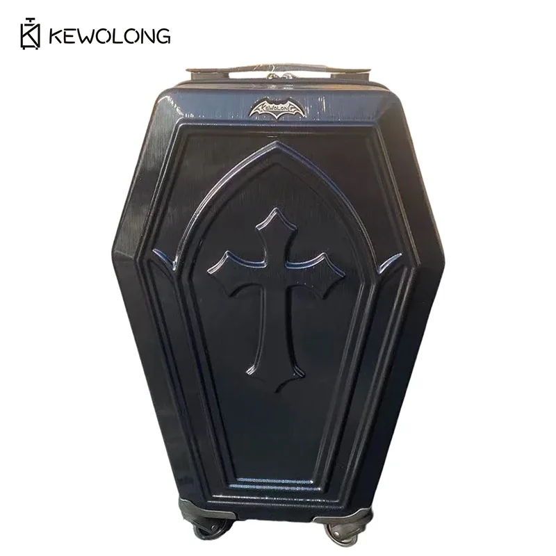 valise de voyage unique de style cercueil gothique, à coque rigide avec croix en relief, esthétique sombre, valise trolley pour la subculture gothique