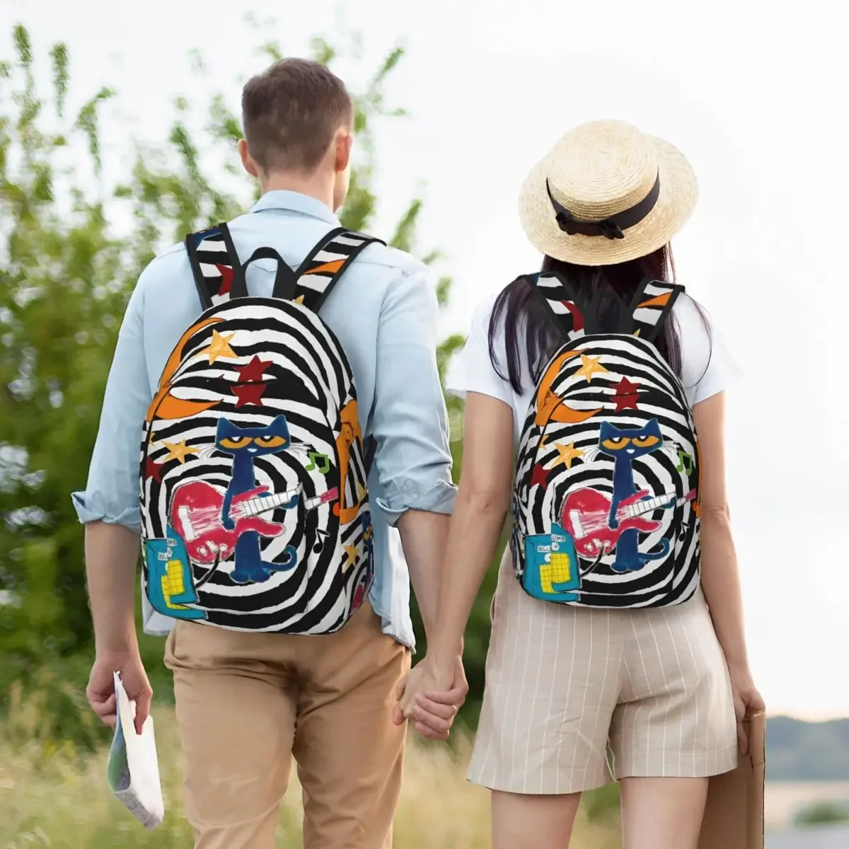 pete le chat j'aime mes chaussures blanches sac à dos cool lycée randonnée voyage dessin animé chats sac à dos pour hommes femmes ordinateur portable sacs en toile