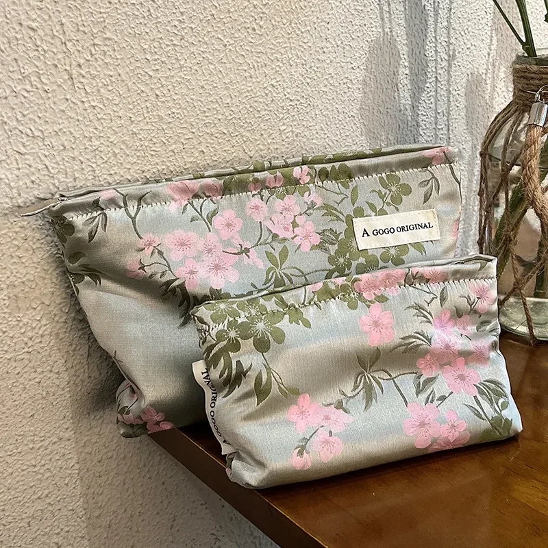 sac à cosmétiques vintage à imprimé floral, petit et grand, pochette de maquillage portable, organisateur de toilette, trousse à crayons, accessoires de voyage