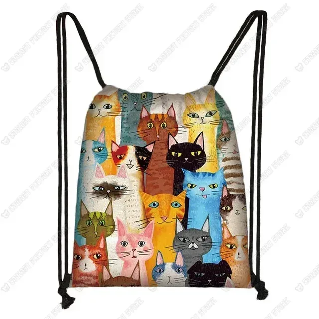 sac à dos de voyage en toile avec motif de chat pour femme, sac de rangement, sac de proximité, joli, mignon, chat de dessin animé, image imprimée, mode