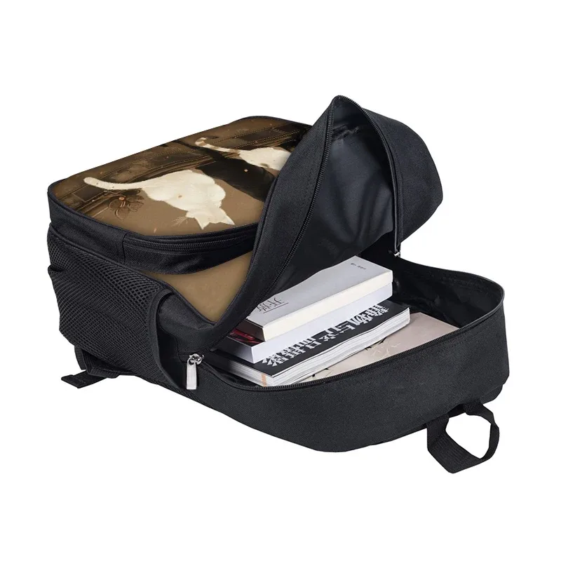 sac à dos scolaire mignon pour garçons et filles, motif chat de dessin animé 2d, avec poche avant tendance, fermeture éclair, imperméable, idée cadeau idéale