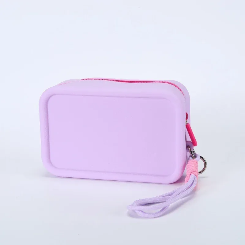 sac de rangement en silicone pour cosmétiques avec cordon de poignet tressé, sacs à cosmétiques portables avec cordon, sacs à cosmétiques étanches à fermeture éclair, sac à rouge à lèvres