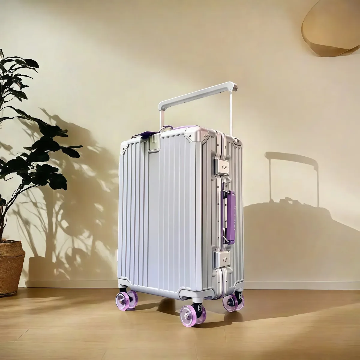 valise de chariot d'équilibre de voyage à guidon large avec roues silencieuses colorées serrure tsa bagage roulant matériau pc de grande capacité