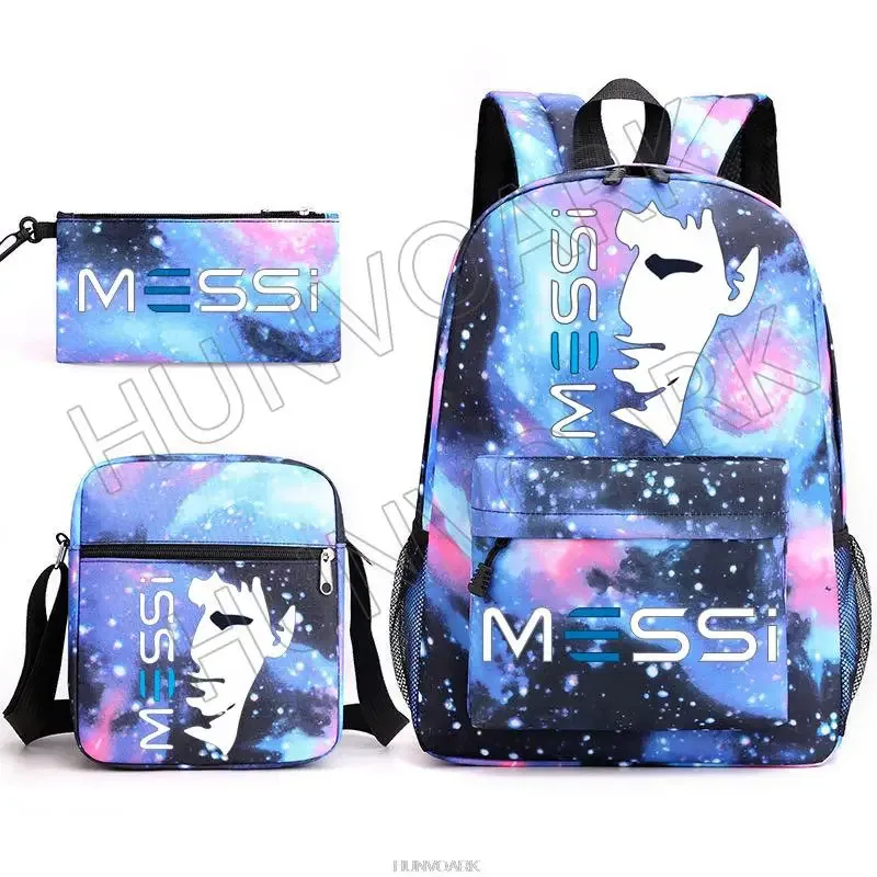 sac à dos super stars messi pour enfants, football, école, voyage, ordinateur portable, adolescents, étudiants, femmes, hommes, 3 pièces