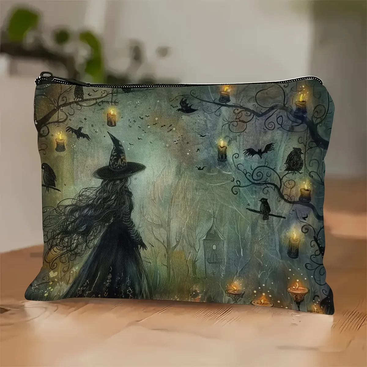 trousse de maquillage sur le thème des sorcières halloween 1 pièce | pochette cosmétique de voyage avec fermeture éclair, légère et polyvalente