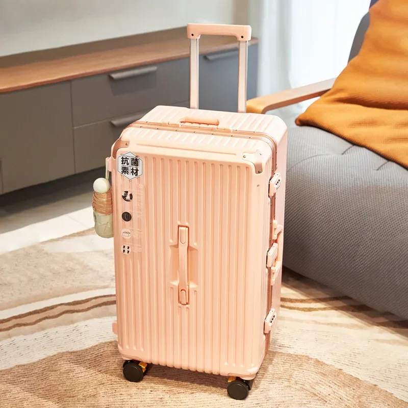 valise de voyage de luxe à cadre en aluminium avec porte-gobelet - valise à roulettes tendance 24/28/32 pouces avec poignée télescopique