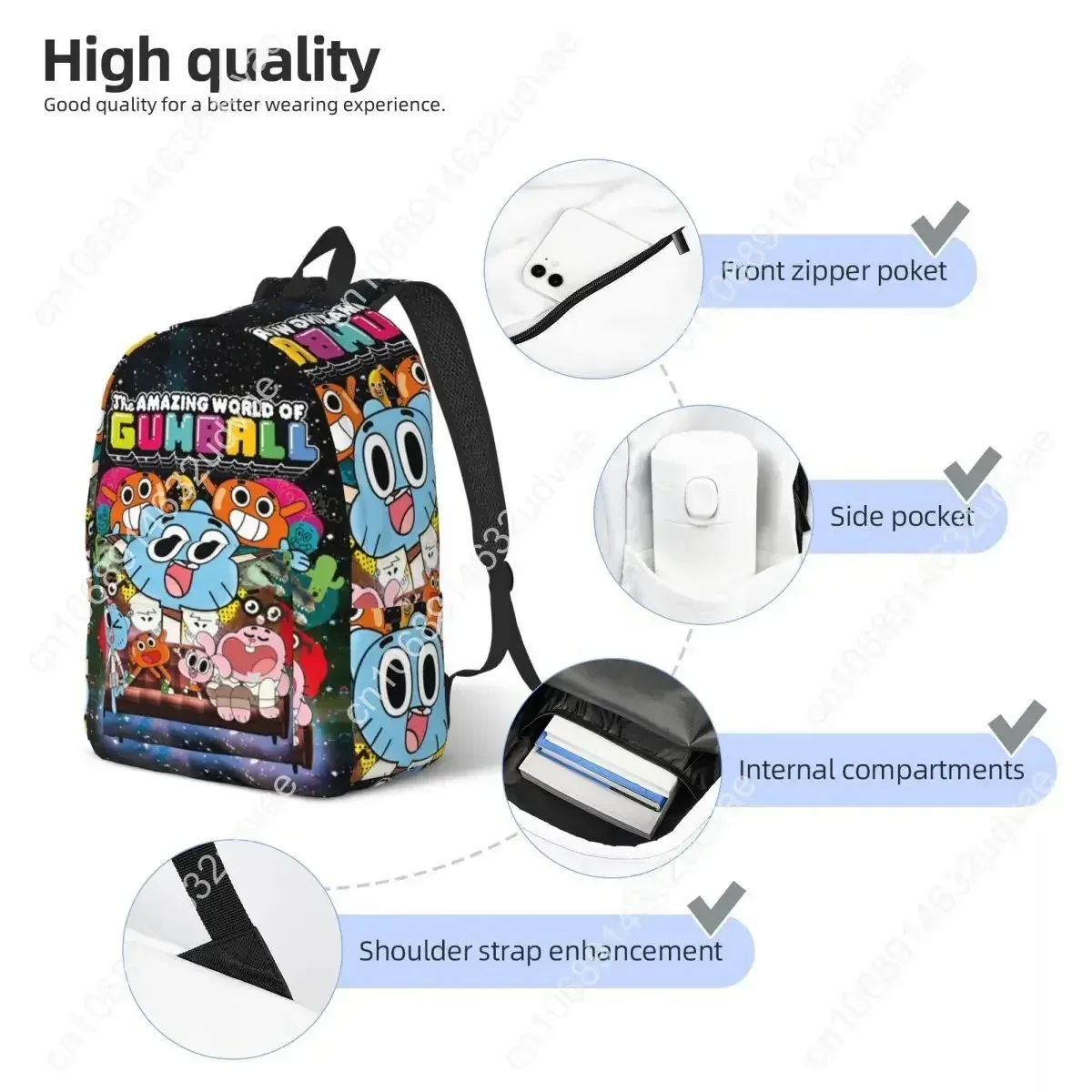 gumballs amazing world sac à dos pour hommes, femmes, adolescents, étudiants, travailleurs, sac à dos de jour, sacs en toile pour ordinateur portable, émissions de télévision comiques et amusantes, pour l'extérieur