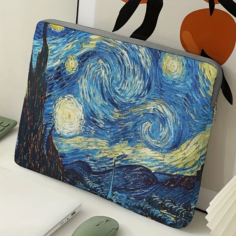housse polyester motif nuit etoilée bleu jaune nuages blancs ordinateur portable sac transport documents voyage