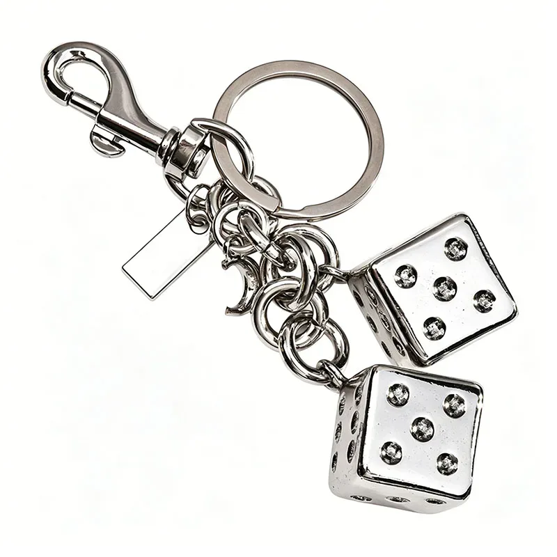 breloque de sac à dés rétro or/argent, porte-clés, pendentif cube à points de cristal étincelants, accessoire détachable pour sacs à bandoulière