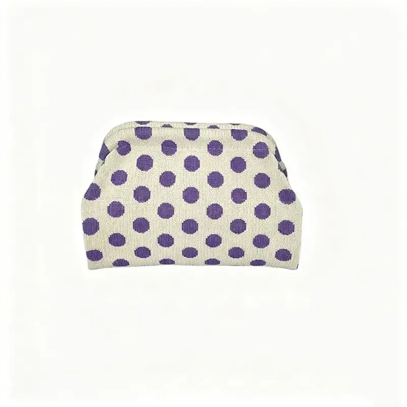 trousse de maquillage rétro européenne et américaine à pois - pochette cosmétique portable grande capacité tricotée à blocs de couleurs