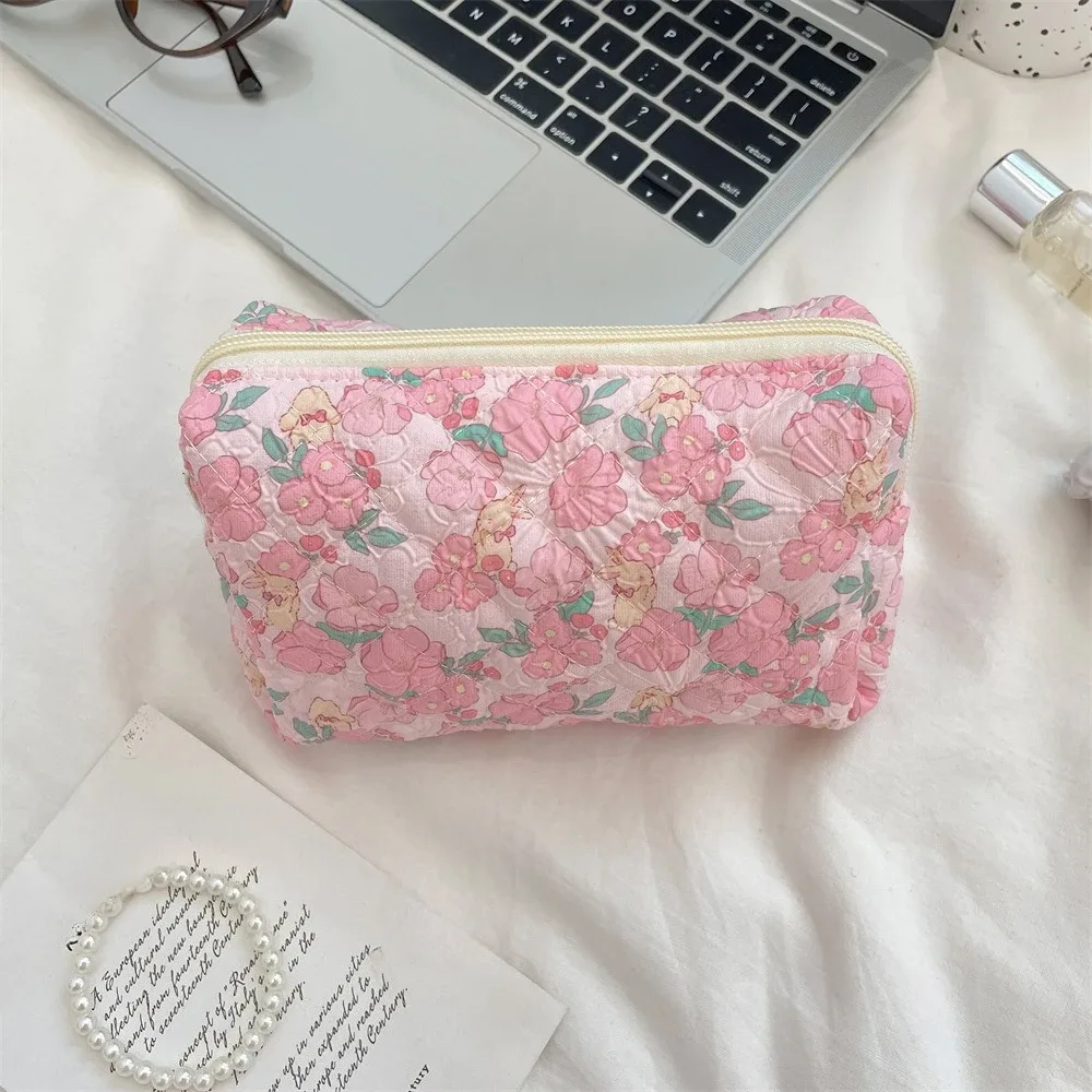 sac de maquillage à fleurs roses pour femmes, mignon, organisateur de voyage, pièces de monnaie cosmétiques, pochette pour filles, sacs à cosmétiques carrés à fermeture éclair de dessin animé mignon