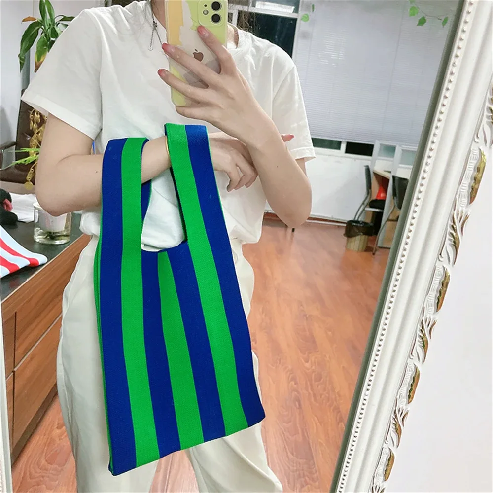 sacs fourre-tout en tricot rayé sac à bandoulière pour femme mode fourre-tout creux dames femme tissé shopper sac à main dame sac à main à bandoulière