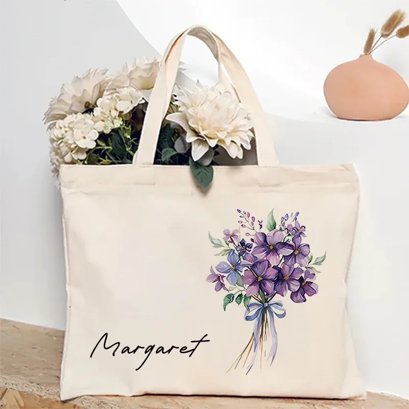 sac à main personnalisé avec nom pour bouquet de fleurs, sac de rangement de voyage, sacs fourre-tout simples, cadeau d'anniversaire personnalisé, mariage, demoiselle d'honneur, initié