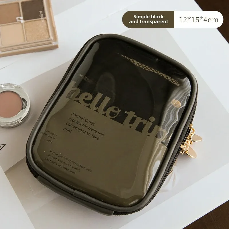 mini sac de rangement de maquillage de voyage transparent, petit sac de maquillage preppy mignon, fermeture éclair cosmétique, rangement de toilette, pochette pour pièces de monnaie pour femmes