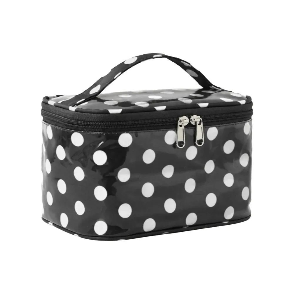 sac de maquillage en pvc à pois, sac cosmétique imperméable en pvc, grande capacité avec poignée, organisateur de maquillage.