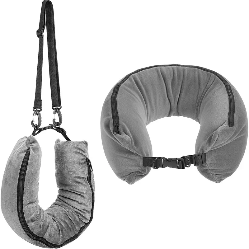 sac de voyage multifonctionnel pour oreiller de cou avec pochette de rangement, oreiller confortable en forme de u, housse d'oreiller de bagage, sac portable