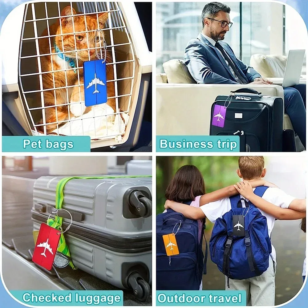étiquette bagage métallique noire blanc avion voyage identification anti-perte accessoires pliable pièces unies motif solidité usage