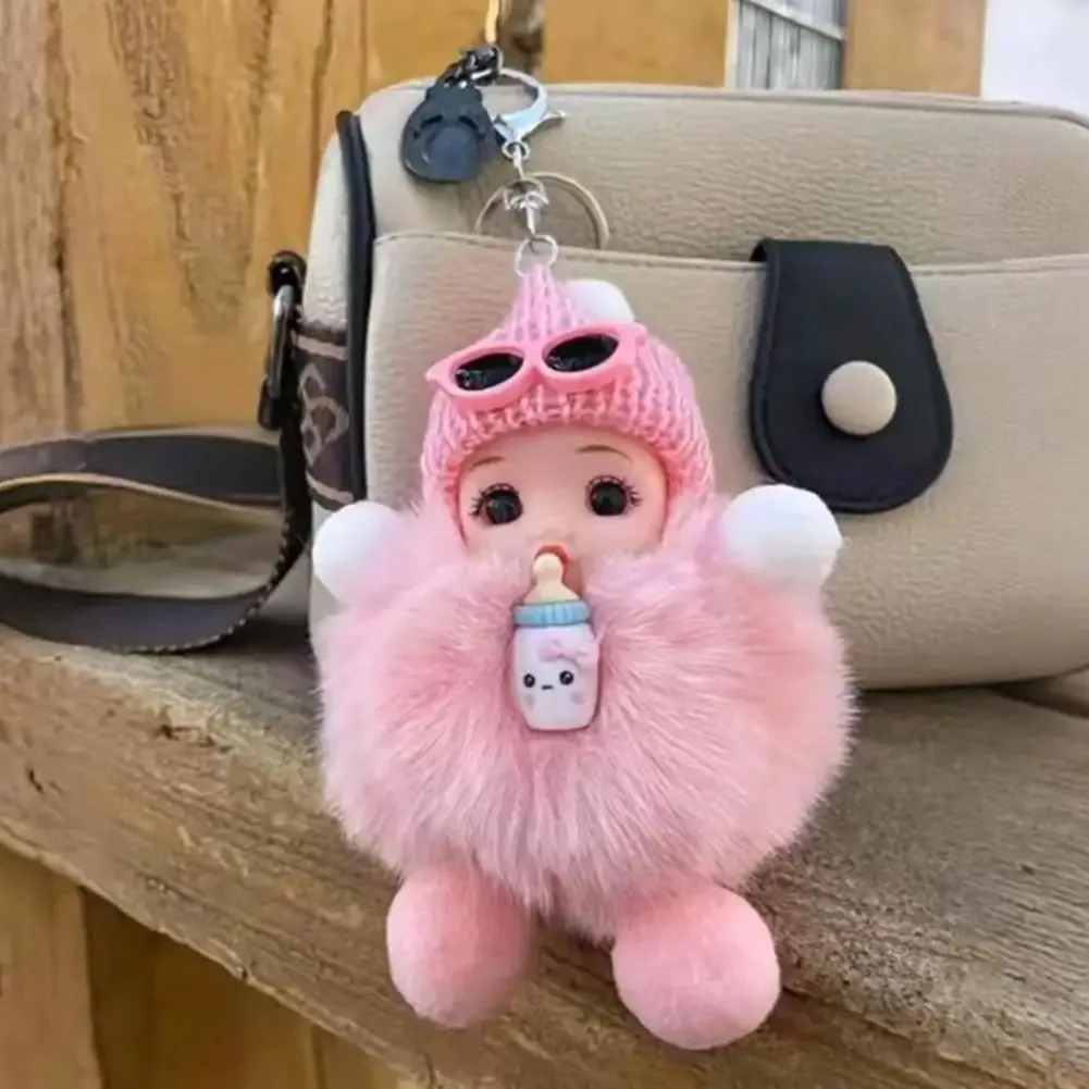 porte-clés en peluche pour bébé endormi, breloque, poupée moelleuse, sac de voiture, accessoire de mode pour femmes, décoration de sac à dos, cadeau