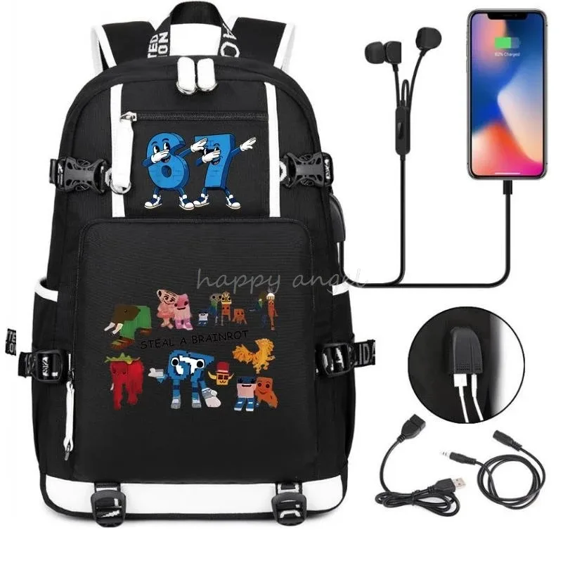 nouveau voler un cerveau imprimer usb garçons 67 six sept livre sacs grande capacité adolescents cartables femmes hommes ordinateur portable voyage sac à dos