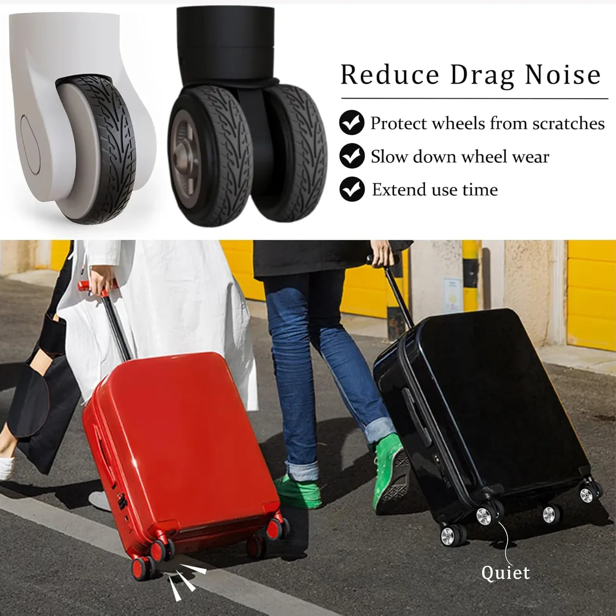 housses de roues de bagages en silicone, protecteurs absorbant les chocs réduisant le bruit, ajustement universel pour roues de valise 4 pièces