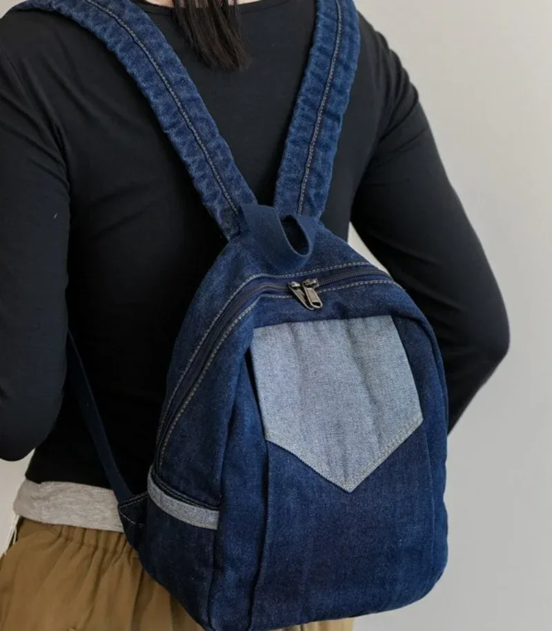 nouveau sac à dos en denim brodé avec n'importe quel nom, sac de voyage personnalisé à la mode avec couleur contrastée pour les déplacements et les loisirs en plein air