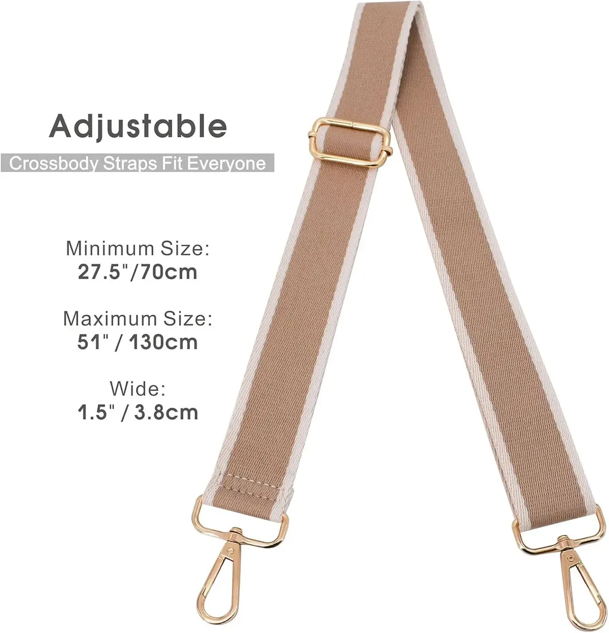 ceinture sac tissu rayures beige crème boucles dorées crochet voyage remplacement universel sacs mains dos bagages réglable mousqueton