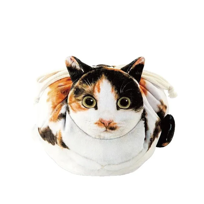 trousse de maquillage chat mignon, fermeture à cordon, conception tête de chat 3d, pochette cosmétique plate, cadeau pour femmes amoureux des chats, sac organisateur de voyage