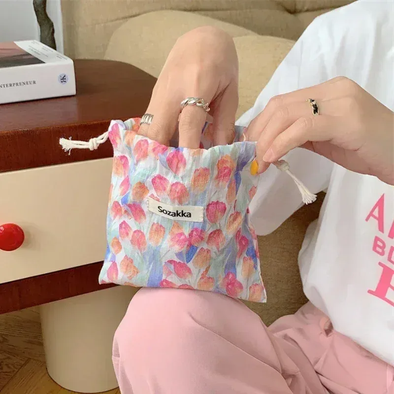sac de rangement kawaii grill floral proximity wstring, sac à main cosmétique pour femmes, portefeuille de maquillage, petites poudres