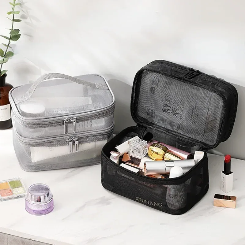 maille transparente pour femme, idéale pour les cosmétiques, le maquillage et les articles de toilette, pour les voyages, le succès des ventes, sac de rangement de maquillage
