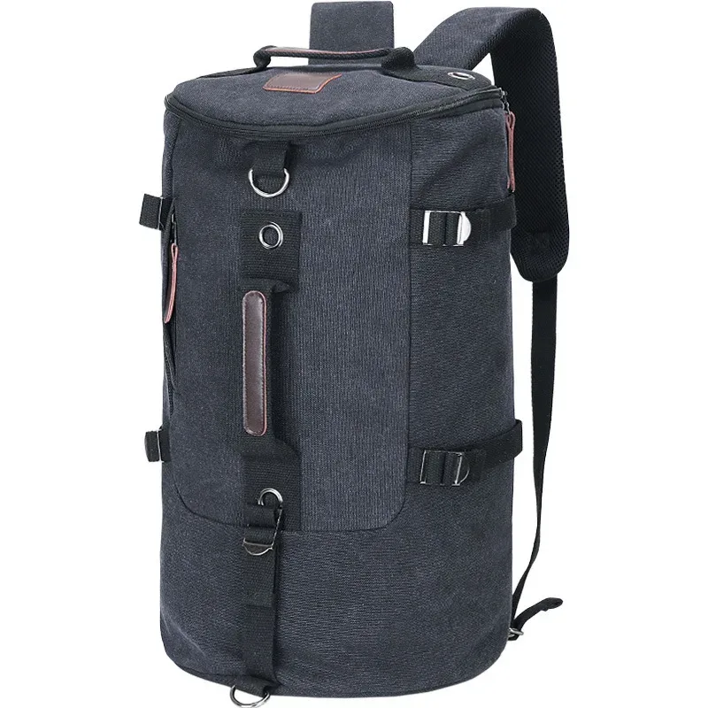 sac dos toile cuir bandes marron toile beige fermetures glissières poignée souple capacité voyage