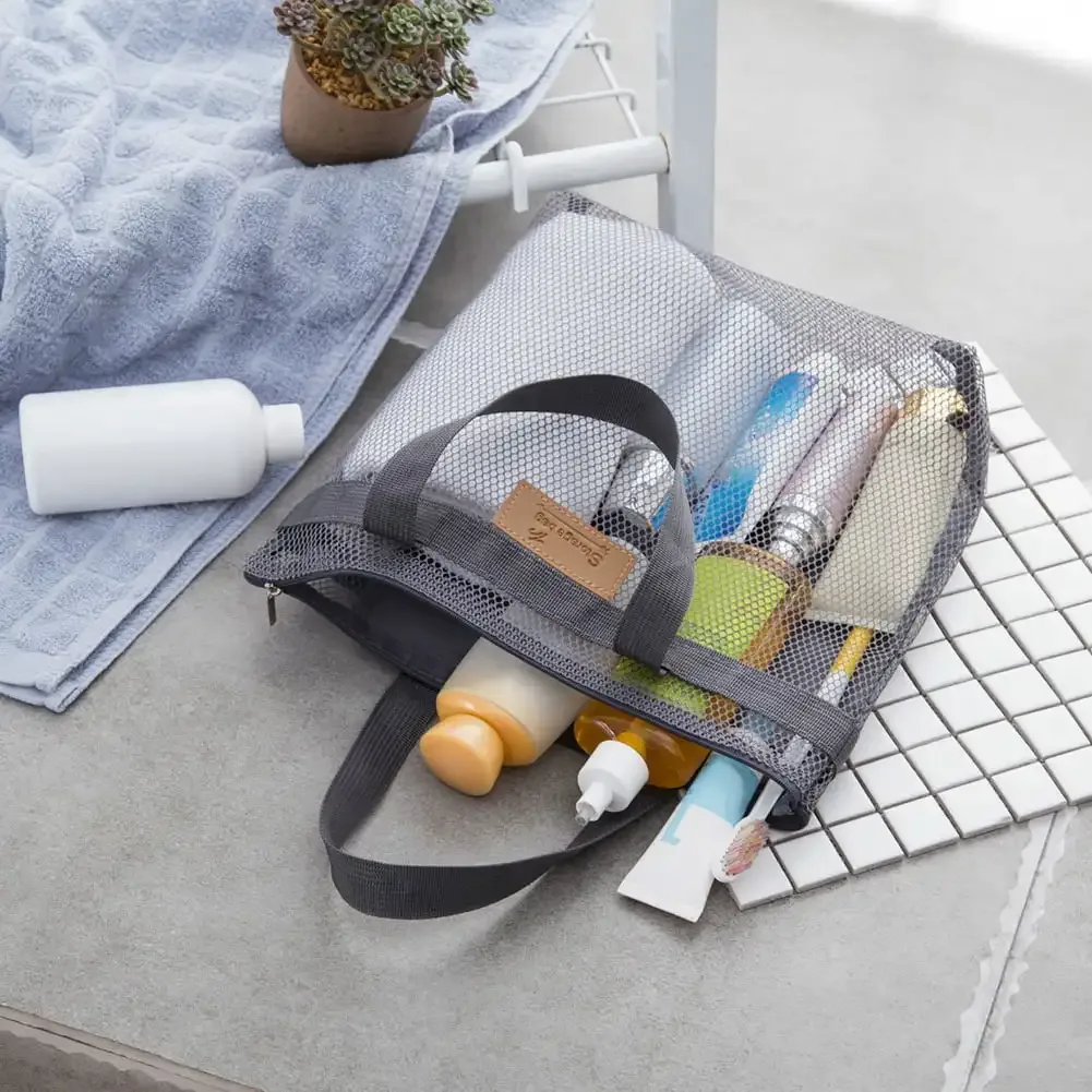 grande sacoche de toilette en maille, organiseur de douche portable avec poignées robustes, fermeture éclair, sac de rangement de voyage pour la plage et la natation