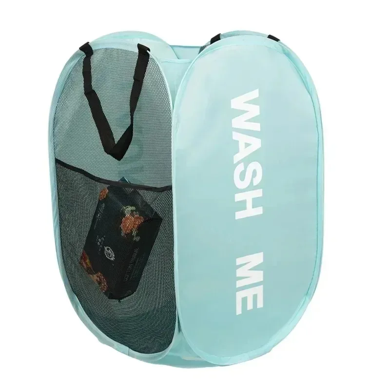 panier à linge en maille de nylon, sac de rangement pliable pour vêtements sales, adapté à la chambre à coucher et à la salle de bains, panier à linge portable indépendant